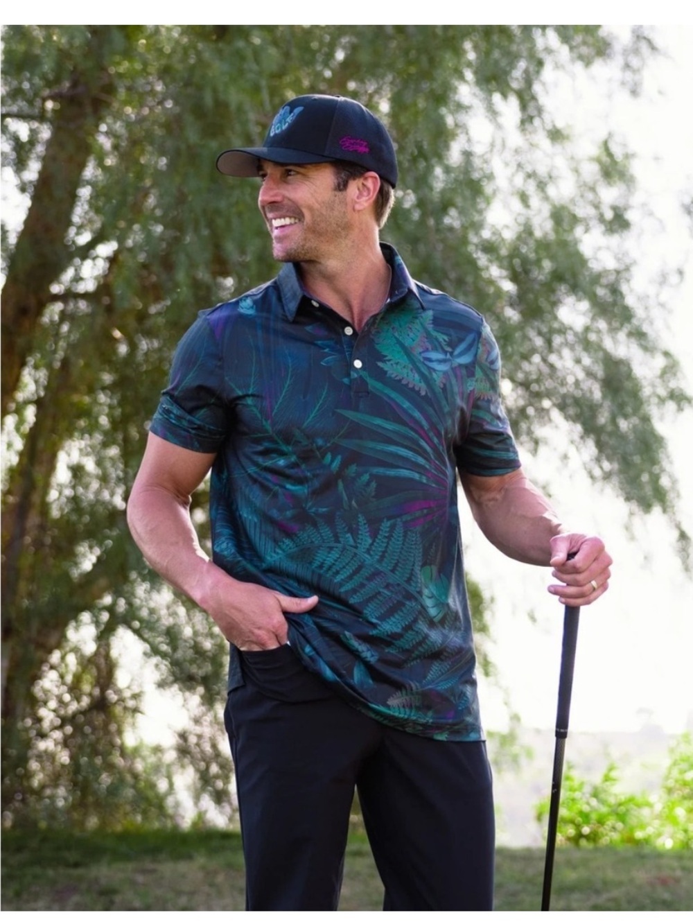 Sunday Swagger Congo rainforest tropical mens polo shirt Sz Large golf